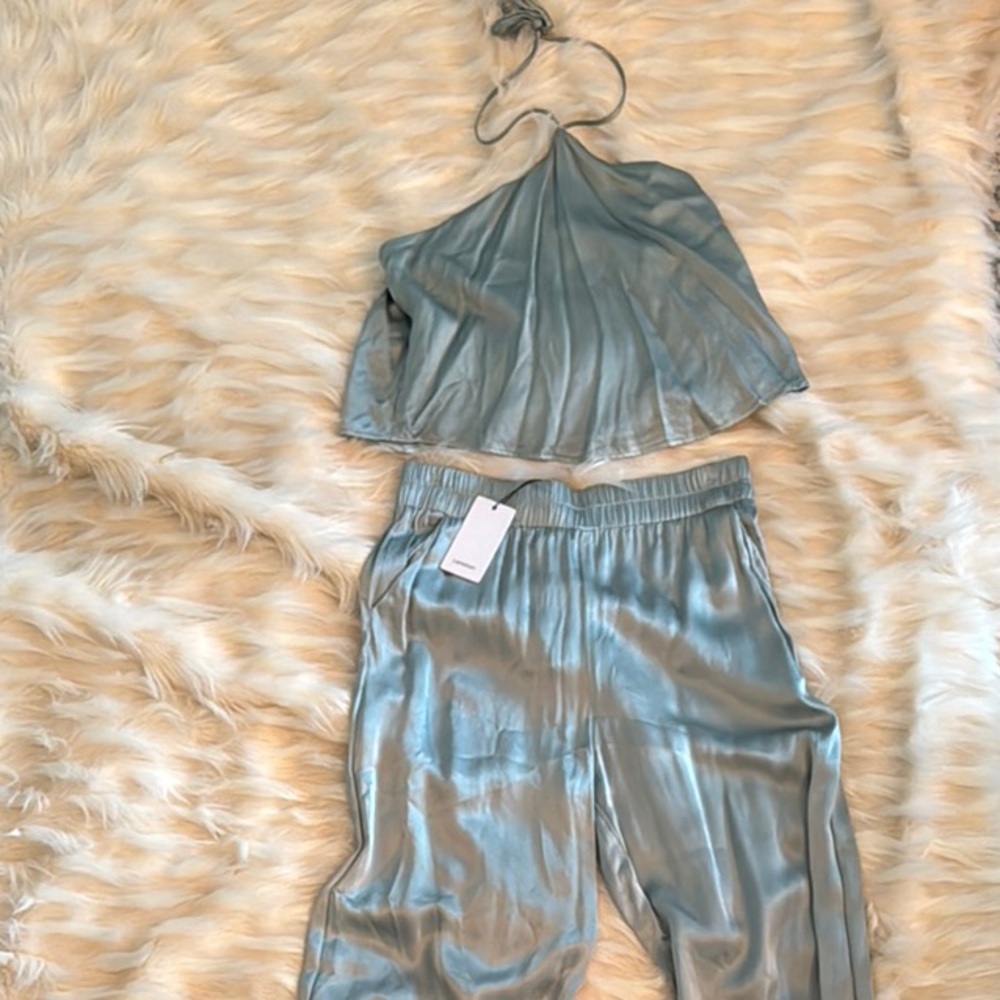 Lanston turquoise Halter Jumpsuit